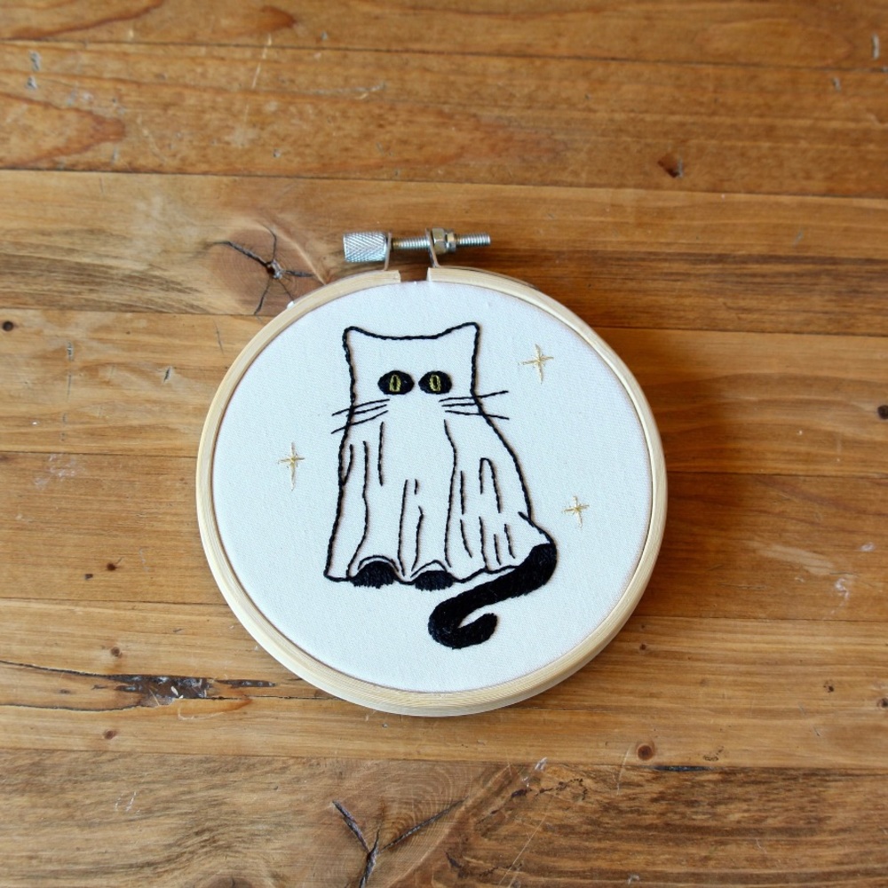 Ghost Kitty Embroidery Art